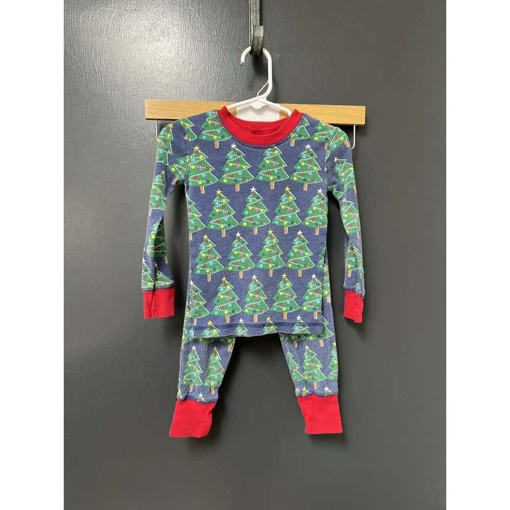Mini Boden Boys Girls Christmas Tree Pajamas Set Size 3Y Navy